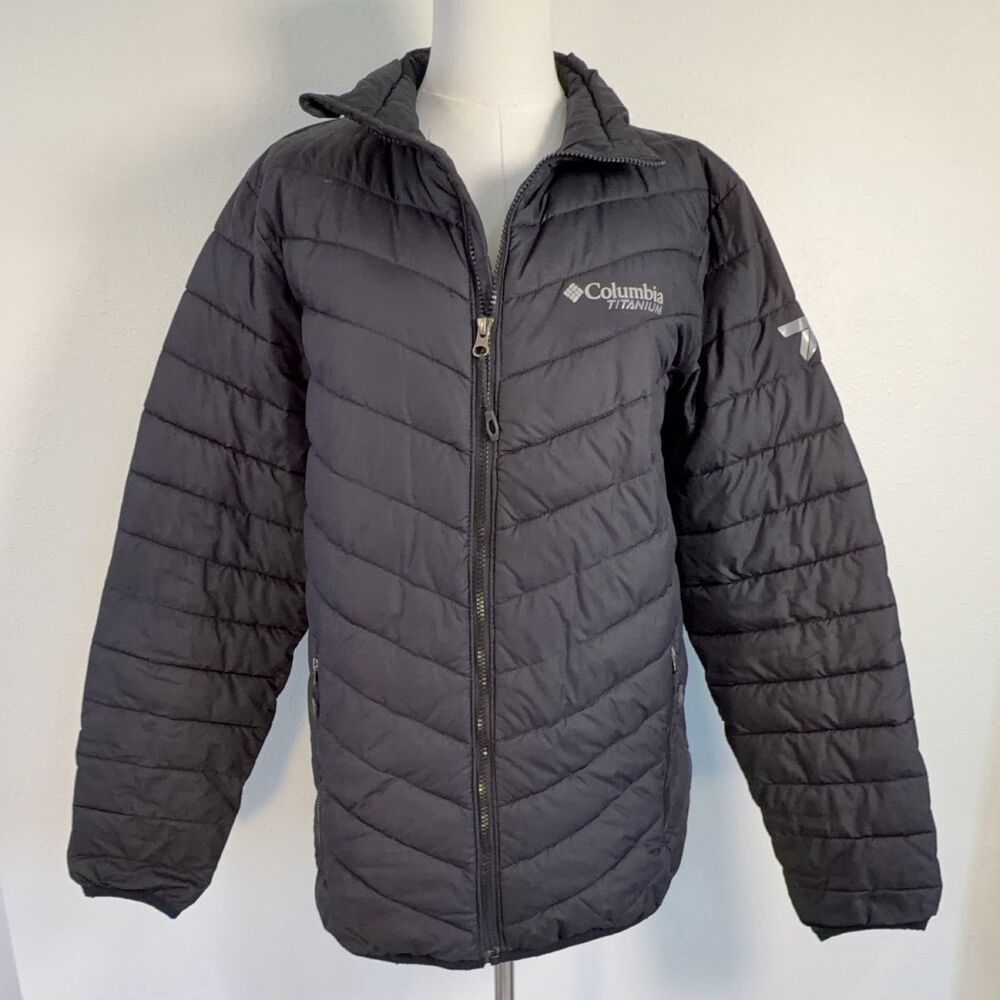 Columbia Titanium Puffer Jacket Womens M Black Omni-Heat Hiking Winter Zip